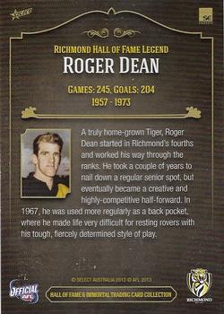 2013 Richmond Hall of Fame and Immortal Trading Card Collection #15 Roger Dean Back